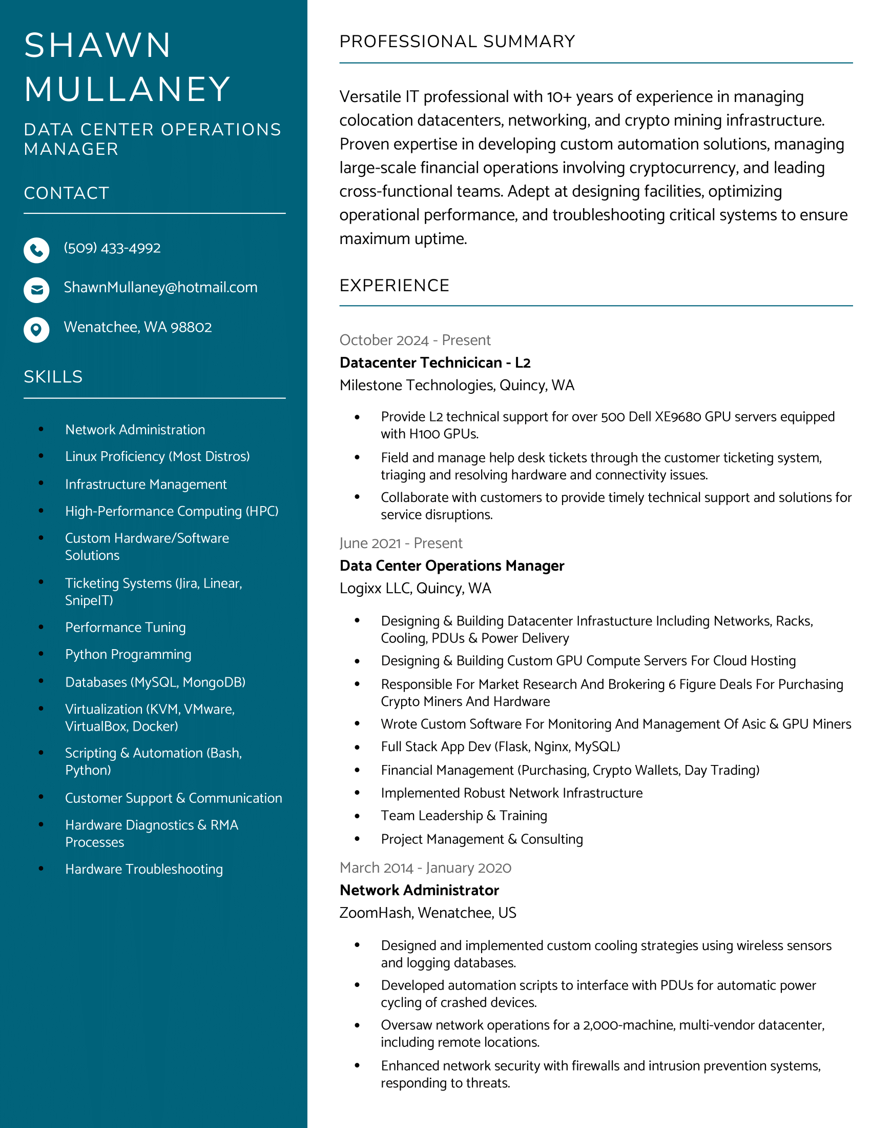Shawn Mullaney's Resume